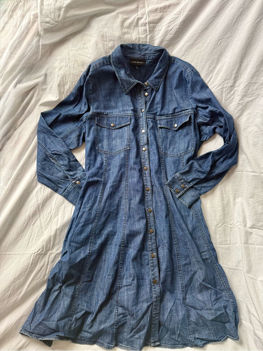 Lane Bryant Indigo Denim Button-Front Shirt Dress